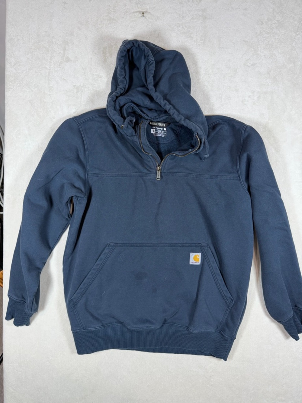 Carhartt Medium Rain Defender Dark Blue Quarter-Zip Hooded Work Pullover